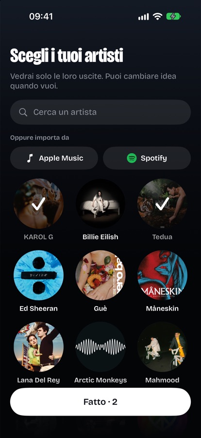 Scegli gli artisti